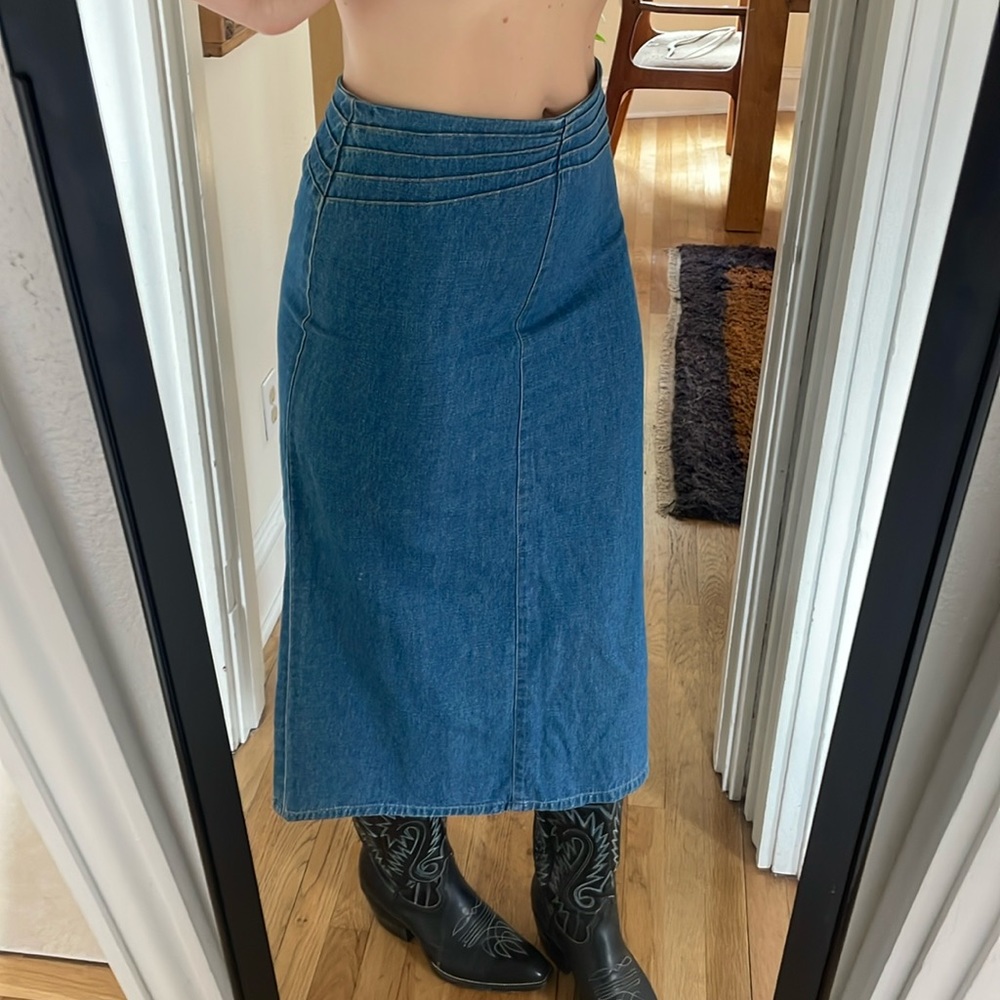 Vintage High Rise Mom Jean Denim Midi Skirt Women's SZ 10 Western Cowgirl Retro